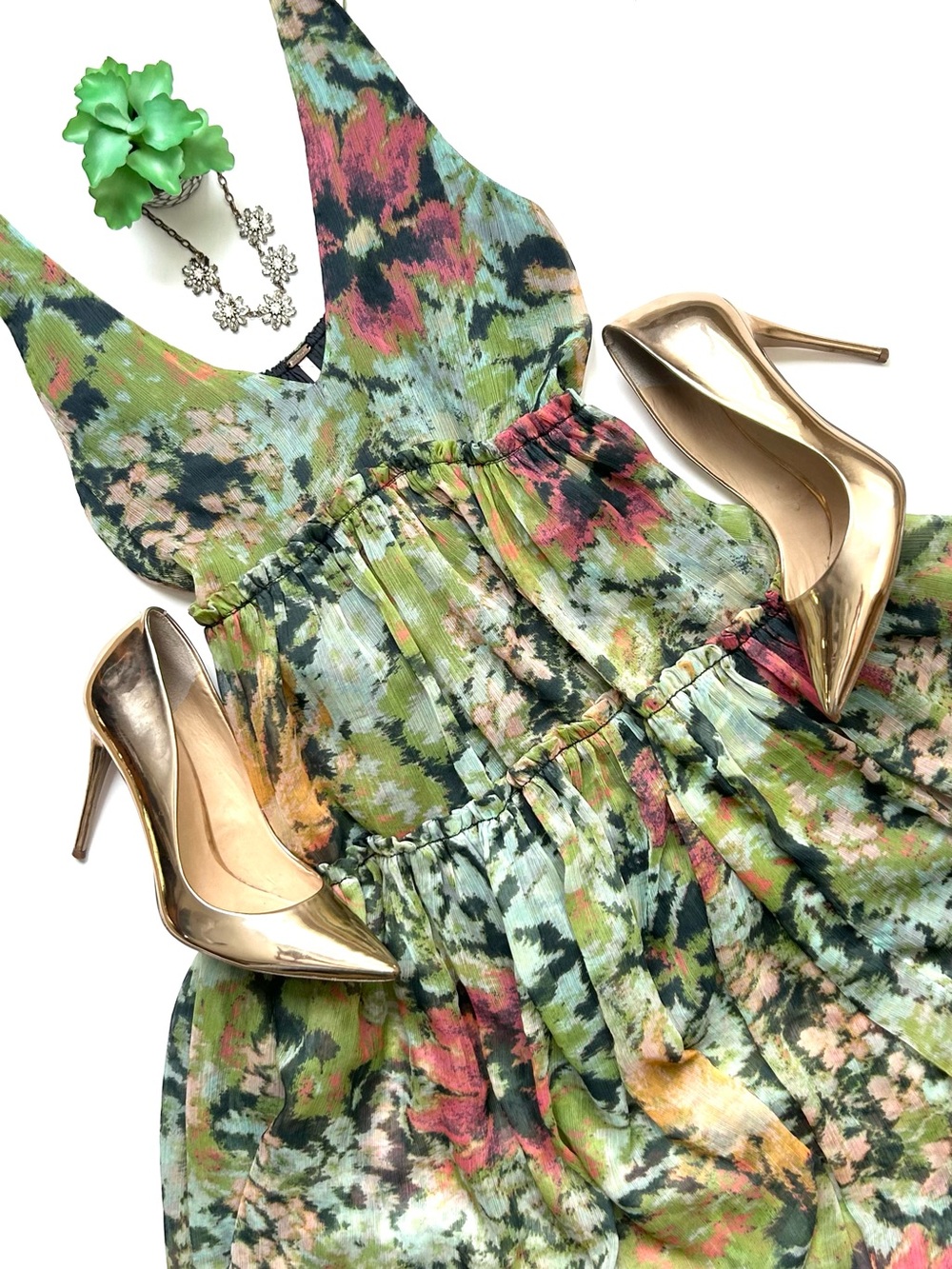 Free People Julianna Maxi Dress Green Sleeveless Tiered Ruffle Size XS - Picture 2 of 16